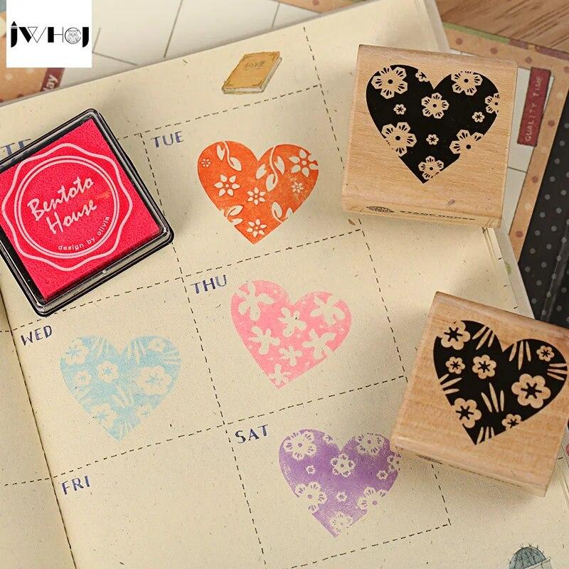 Betaalbaar 18% Korting JWHCJ Free shipping 4 pcs heart wooden rubber stamp for Kids DIY Handmade