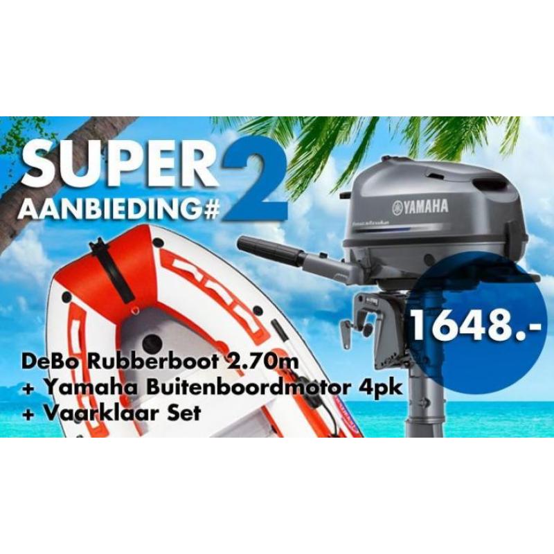 DeBo Rubberboot 2.70m + Yamaha BBM 4 Pk + Vaarklaar set !