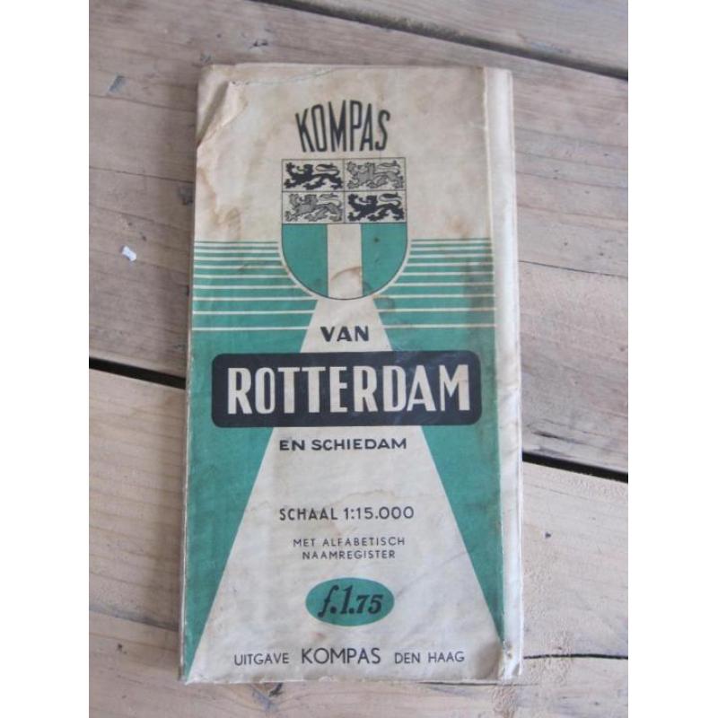ANTIEK BROCANTE Landkaart Stadskaart Rotterdam (jaren 50)