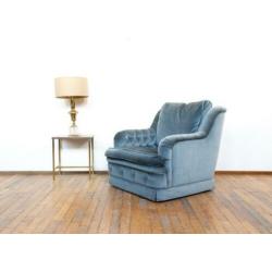 Vintage blauw fluwelen fauteuil Hollywood regency retro