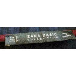 Zara Basic donker blauwe blouse met rode bies maat S