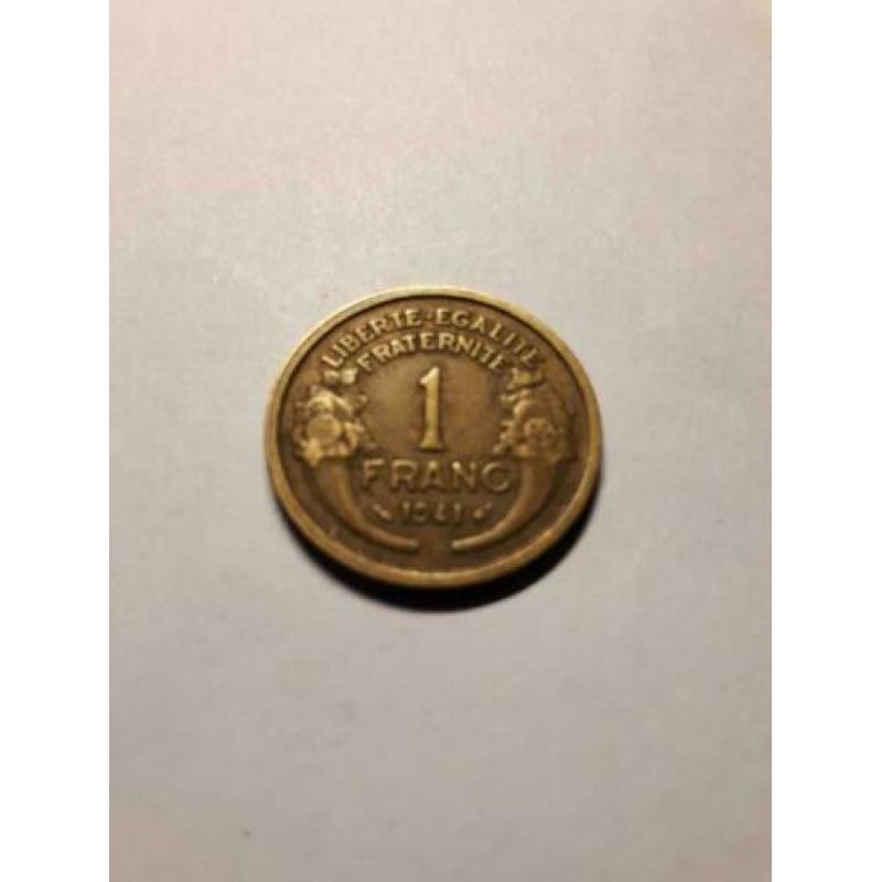 4 munten Frankrijk 1 franc 1921-1941