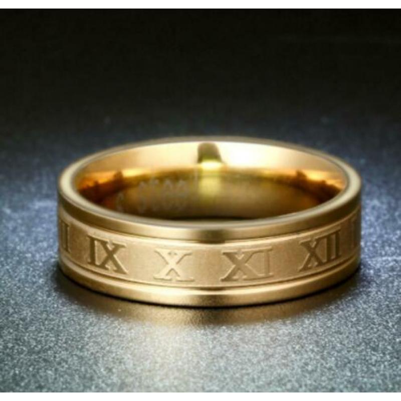 RVS Ring Romeinse Cijfers Kleur Goud Maat 22 Nieuw