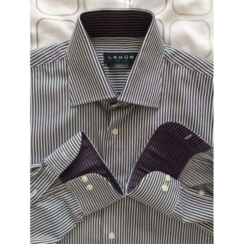 Overhemd - LEDUB - modern fit - in zwart en wit - Maat 41