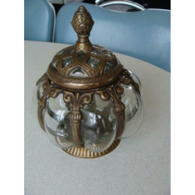 Venetiaanse deksel pot brons met glas