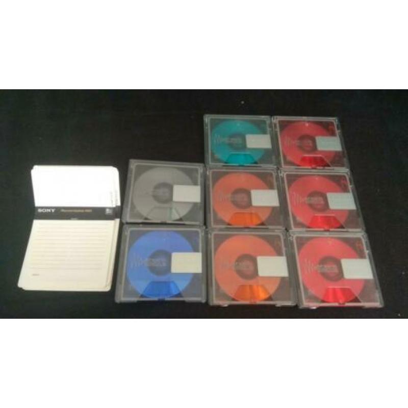 9 minidiscs Sony Color 80 minuten, gebruikt, met labels