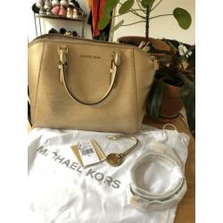 Gouden Ciara Michael Kors tas met bon hengsel en zakje