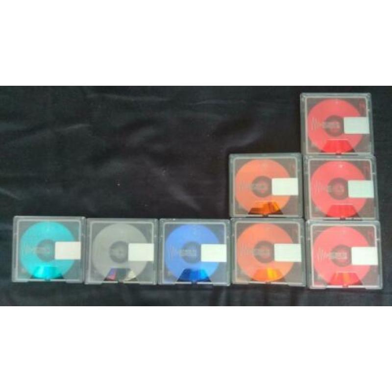 9 minidiscs Sony Color 80 minuten, gebruikt, met labels