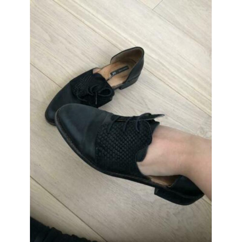 H&M leren premium loafers schoenen zwart leer open zijkant