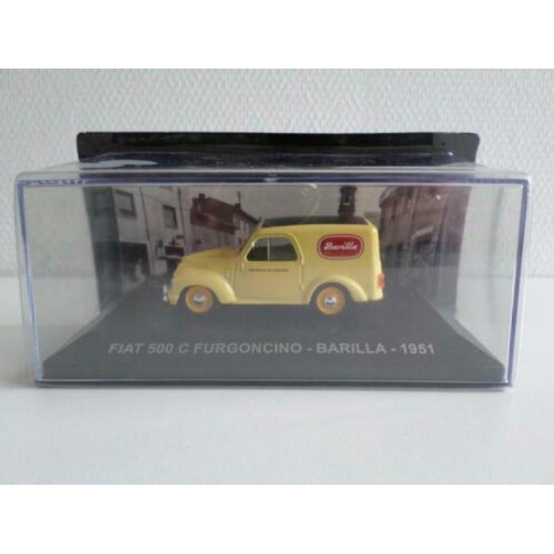 Fiat 500 C Furgoncino Barilla 1951 geel 1:43 (NIEUW)