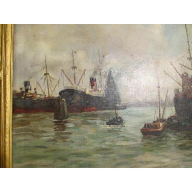 Antiek havenzicht schilderij