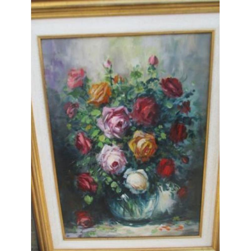 Expressionistisch stilleven gekleurde rozen. 71 x 91 cm.