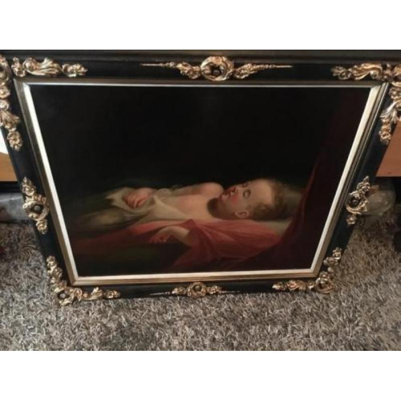 Antiek schilderij anno 1860 Baby Dreams