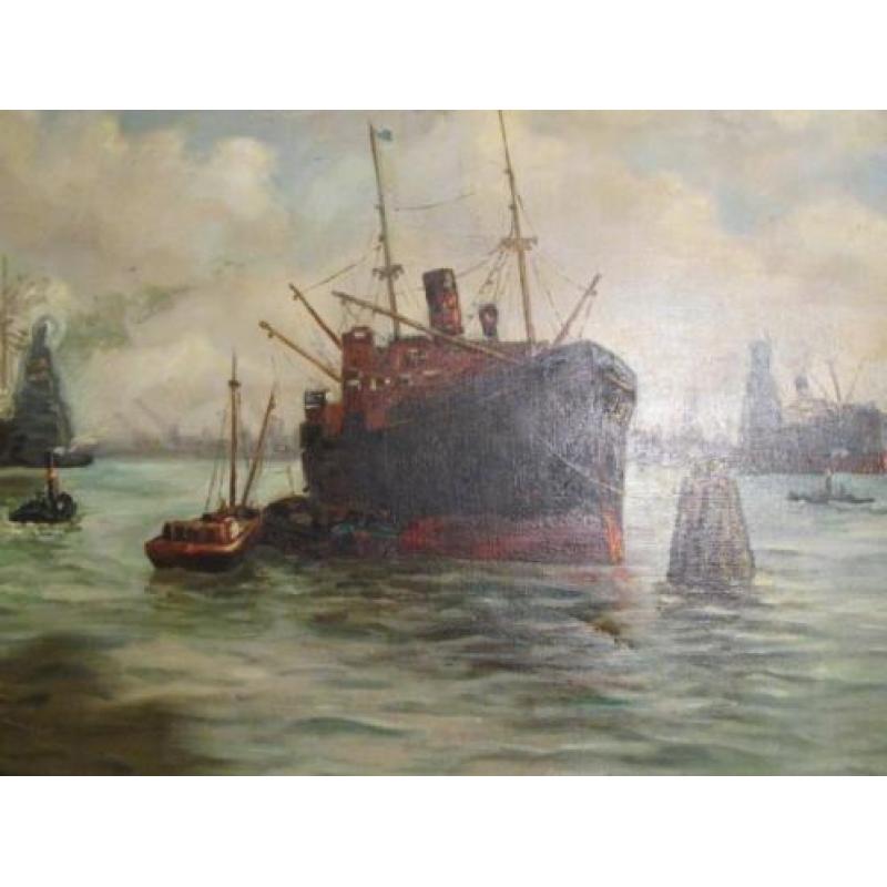 Antiek havenzicht schilderij