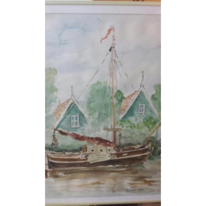 aquarel Maartje 1987 zaanse huisjes zaandam zeilboot
