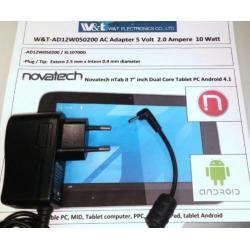 W&T AD12W050200 Adapter 5V 2A Novatech Tablet Lader 2.5mm