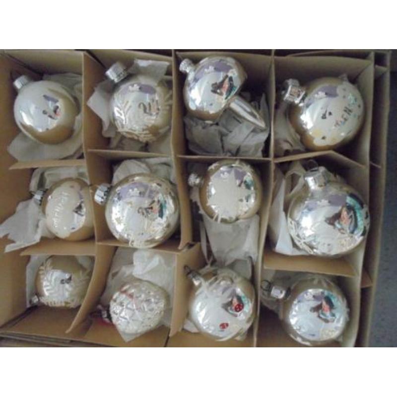 56 Oude/antieke ziveren glazen kerstballen/figuurtjes.+piek