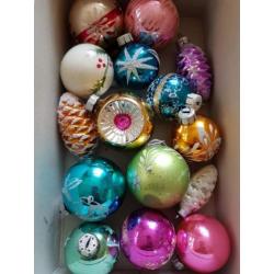 15 oude gekleurde kerstballen glas