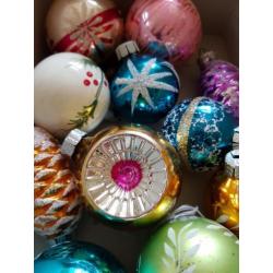 15 oude gekleurde kerstballen glas