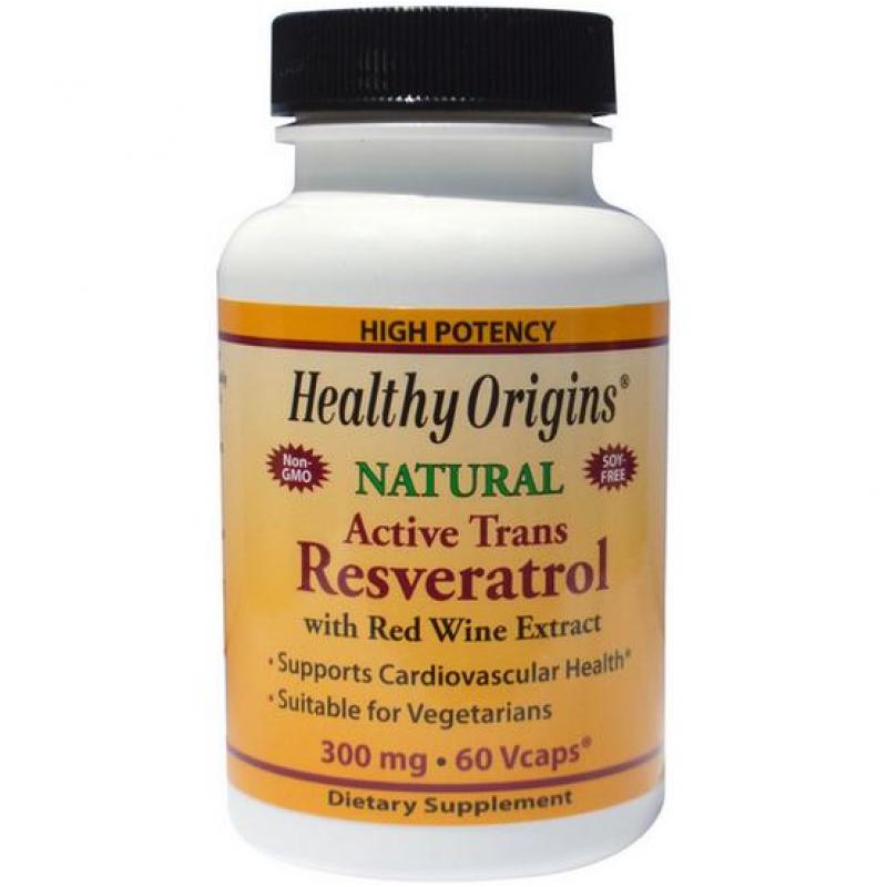 Active Trans Resveratrol with Red Wine Exract 300 mg (60 Vcaps) Healthy Origins Healthy Origins