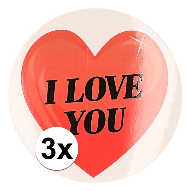 Cadeauverpakkingen Shoppartners Kadostickers hart I Love You 9 cm 3 stuks