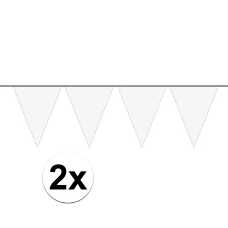 Kleuren versiering Geen 2x Mini vlaggenlijn slinger versiering wit