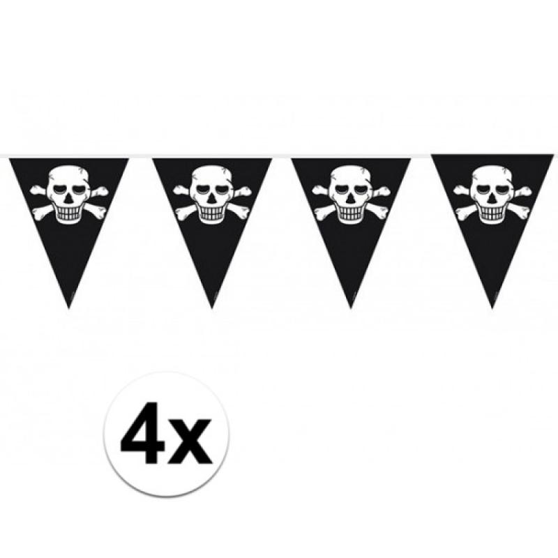 Kinderfeestjes 4x stuks Piraten vlaggenlijn vlaggetjes zwart